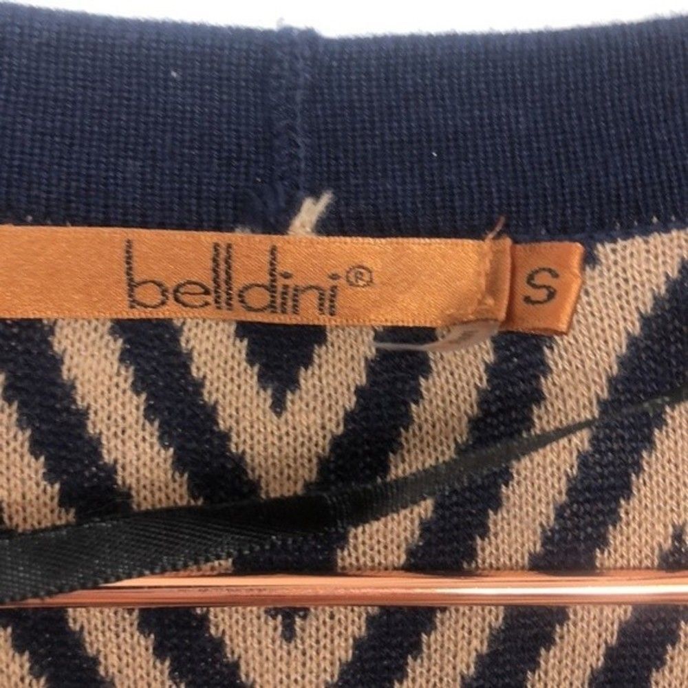 Belldini Open Front Cardigan Geo Stripes Tan & Navy New Condition Small - Picture 5 of 7